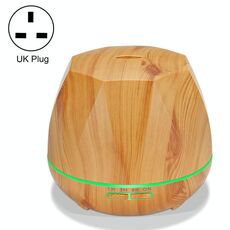 Macchina per aromaterapia umidificatore ad ultrasuoni con telecomando a grana di legno diamantata Spruzzatore automatico di alcol con luci a LED, capacità: 400 ml, spina UK (colore legno chiaro)