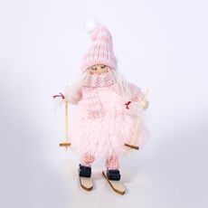 Ornamento per bambola da ragazza con sci in peluche di lana di Natale 2 pezzi (rosa)