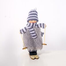 Ornamento per bambola da sci in peluche di lana natalizia 2 pezzi (grigio)