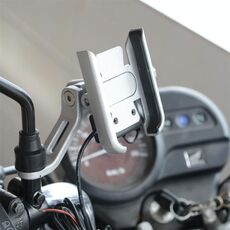 CS-856D1 Supporto per telefono cellulare in lega di alluminio ricaricabile girevole per motocicletta, versione con supporto per specchietto (argento)