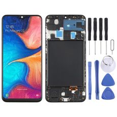 Schermo LCD Super AMOLED originale per Galaxy A20 Digitizer Assemblaggio completo con cornice