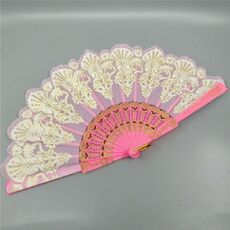 Ventaglio pieghevole in plastica stile spagnolo Ventaglio in pizzo pavone Ventaglio dorato da ballo, dimensioni: 23x42cm (rosa)