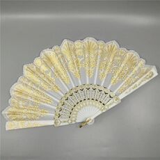 Ventaglio pieghevole in plastica stile spagnolo Ventaglio in pizzo pavone Ventaglio dorato da ballo, dimensioni: 23x42cm (bianco)