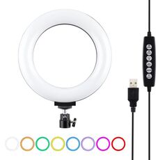 PULUZ 6,2 pollici 16 cm USB 10 modalità 8 colori RGBW dimmerabile LED Anello Vlogging Fotografia Luci video con testa a sfera treppiede (nero)
