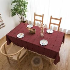 Tovaglia quadrata ricamata Tovaglietta rettangolare in puro cotone e lino con nappe, dimensioni: 140x180 cm (rosso)