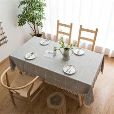 Tovaglia quadrata ricamata Tovaglietta rettangolare in puro cotone e lino con nappe, dimensioni: 140x220 cm (grigio)