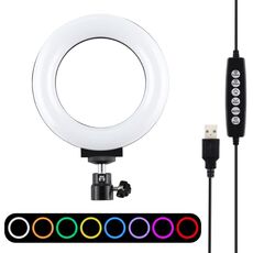 PULUZ 4,7 pollici 12 cm superficie curva USB 10 modalità 8 colori RGBW dimmerabile LED anello vlogging fotografia luci video con testa a sfera treppiede (nero)