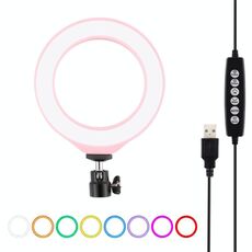 PULUZ 4,7 pollici 12 cm USB 10 modalità 8 colori RGBW dimmerabile LED anello Vlogging fotografia luci video con testa a sfera treppiede (rosa)