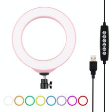 PULUZ 6,2 pollici 16 cm USB 10 modalità 8 colori RGBW dimmerabile LED anello Vlogging fotografia luci video con testa a sfera treppiede (rosa)