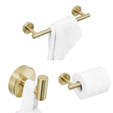 Portasciugamani 3 in 1 in acciaio inossidabile opaco 304 Porta asciugamani in carta Gancio Accessori per il bagno Set doccia da bagno, colore: oro