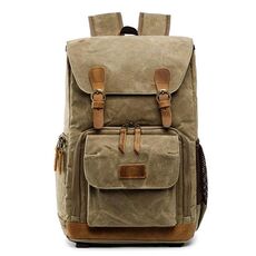 Borsa fotografica impermeabile in tela Batik Zaino per fotocamera grande resistente all'usura per esterni da uomo per Nikon / Canon / Sony / Fujifilm (cachi)