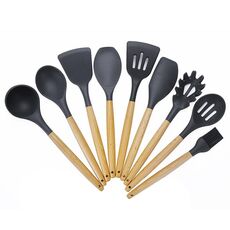 kn020 9 in 1 Versione A Manico in legno Set di utensili da cucina in silicone antiaderente con spatola