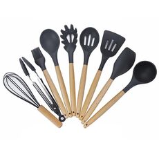 kn020 9 in 1 versione B manico in legno set di utensili da cucina cucchiaio spatola in silicone antiaderente