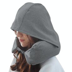 Cuscino per collo a forma di U con cappuccio da viaggio in aereo portatile (grigio scuro)