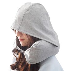 Cuscino per il collo a forma di U con cappuccio da viaggio in aereo portatile (grigio chiaro)