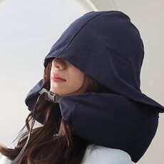 Cuscino per collo a forma di U con cappuccio da viaggio in aereo portatile (blu navy)