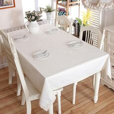 Tovaglia addensata in cotone e lino Tovaglia da pranzo lavabile per orlo con giunzione per banchetti nuziali, dimensioni: 90x90cm (pizzo bianco)