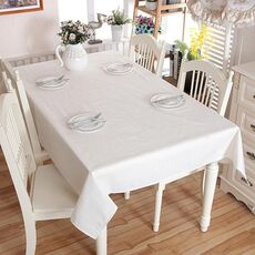 Tovaglia addensata in cotone e lino Tovaglia da caffè lavabile con giuntura orlo per banchetti nuziali, dimensioni: 140x140 cm (bianco senza pizzo)