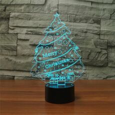 Lampada da tavolo con luce di visione a LED colorata a forma di albero di Natale 3D, versione USB e batteria