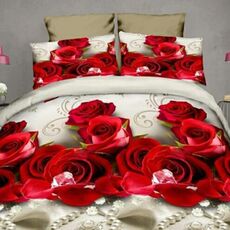 4 pezzi / set set di biancheria da letto in cotone 3D rosa morbido copripiumino lenzuolo federa biancheria da letto stampata reattiva letto matrimoniale (rosa rossa)