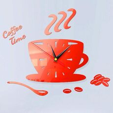 Home DIY 3D Stereo Decorativo Moda Orologio da parete caffè Adesivo da parete specchio acrilico Orologio da caffè(Rosso)