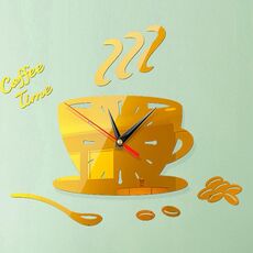 Home DIY 3D Stereo Decorativo Moda Orologio da parete caffè Adesivo da parete specchio acrilico Orologio da caffè (Oro profondo)