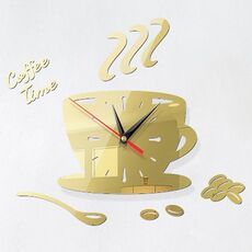 Home DIY 3D Stereo Decorativo Moda Orologio da parete caffè Adesivo da parete specchio acrilico Orologio da caffè (oro chiaro)