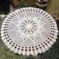 Tovaglia rotonda tessuta traforata in pizzo di cotone Mori, fatto a mano, uncinetto fatto a mano squisito, dimensioni: diametro 60 cm (bianco)