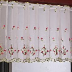 Tenda in tulle per finestra con fiori in bbalcony, finestra con ricamo pastorale semplice, dimensioni: 150 cm x 65 cm (rosa)