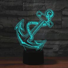 Lampada da tavolo con luce di visione a LED colorata a forma di ancoraggio 3D, versione USB e batteria