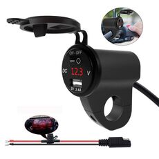 ZH-975B1 Caricatore singolo USB per telefono cellulare impermeabile in lega di alluminio per moto con voltmetro rosso (nero)