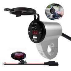 ZH-975A1 Caricatore singolo USB per telefono cellulare impermeabile in lega di alluminio per moto con voltmetro rosso (argento)
