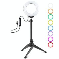 PULUZ 4,7 pollici 12 cm USB 10 modalità 8 colori RGBW dimmerabile LED Anello Vlogging Fotografia Luci video + Supporto per treppiede da tavolo con testa a sfera per treppiede a scarpa fredda (nero)