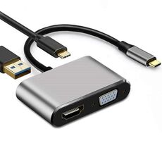 Adattatore da USB C a HDMI VGA 4K Adattatore da 4 in 1 tipo C Hub a HDMI VGA Adattatore multiporta da USB 3.0 ad AV digitale con porta di ricarica USB-C PD compatibile per Nintendo Switch / Samsung / MacBook (grigio)