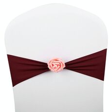 Fasce per sedie Fiocchi Decor Elastico Spandex Fusciacca con fiore rosa Elastico per sedia Decorazione di nozze (rosso vino)