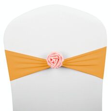 Fasce per sedie Fiocchi Decor Elastic Spandex Fusciacca per sedia con fiore rosa Elastico per sedia Decorazione per matrimoni (Tyrant Gold)