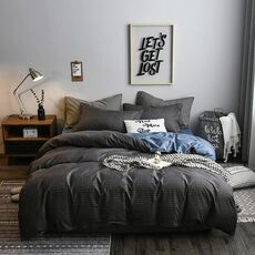 Set biancheria da letto Copripiumino copripiumino in tinta unita plaid laterale, dimensioni: 200 * 230 cm (2x federa, 1x trapunta） (nero)