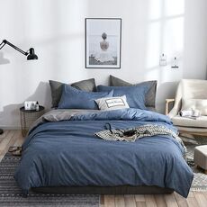Set biancheria da letto Copripiumino copripiumino in tinta unita plaid laterale, dimensioni: 260 * 230 cm (2x federa, 1x trapunta） (blu)