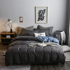 Set biancheria da letto Copripiumino copripiumino in tinta unita plaid laterale, dimensioni: 210 * 210 cm (2x federa, 1x trapunta） (nero)