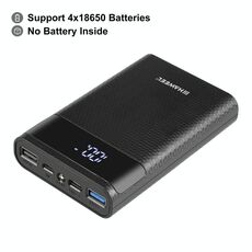 HAWEEL DIY 4x 18650 Batteria (non inclusa) 12000mAh Caricatore QC a due vie Power Bank Shell Box con 2x uscita USB e display, supporto QC 2.0 / QC 3.0 / FCP / SFCP / AFC / MTK / BC 1.2 / PD (nero)