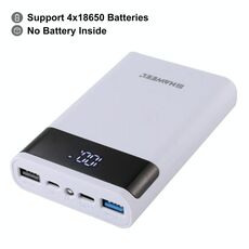 HAWEEL DIY 4x 18650 Batteria (non inclusa) 12000mAh Caricatore QC a due vie Power Bank Shell Box con 2x uscita USB e display, supporto QC 2.0 / QC 3.0 / FCP / SFCP / AFC / MTK / BC 1.2 / PD (bianco)
