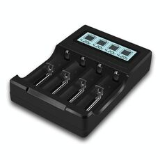 Caricabatteria Micro USB a 4 slot per batteria agli ioni di litio da 3,7 V, con display LCD
