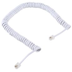Cavo a spirale per prolunga telefonica a molla RJ11 da maschio a maschio a 4 conduttori, lunghezza elastica: 2 m (bianco)