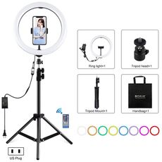 Pulluz 11.8 pollici 30 cm RGB Light 1.1M Treppiede Mount Treppiede Dimmable LED Anello Vlogging Selfie Fotografia Leggine Video Lights Live Broadcast Kit con scarpa a freddo Treppiede Treppiede Testa e telefono Clamp (spina USA)