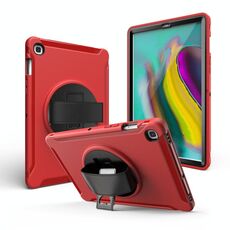 Per Galaxy Tab S6 10.5 T860 / T865 / T867 2019 PC con rotazione di 360 gradi + custodia protettiva in silicone con supporto e cinturino (rosso)