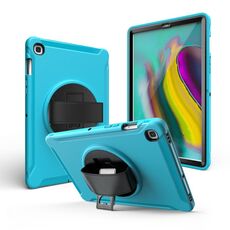 Per Galaxy Tab S6 10.5 T860 / T865 / T867 2019 PC con rotazione di 360 gradi + custodia protettiva in silicone con supporto e cinturino (azzurro)