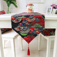Tovaglietta da tavolo in cotone e lino in stile etnico con doppia bandiera stampata, dimensioni: 32x200cm (rosso)