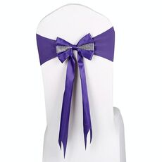 Per eventi di matrimonio Cerimonia del partito Banchetto Decorazione natalizia Sedia Fiocco Fiocco Sedia elastica Nastro posteriore Fasce per sedie Fasce per sedie (viola scuro)