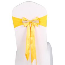 Per eventi di matrimonio Cerimonia di festa Banchetto Decorazione natalizia Sedia Fiocco Fiocco Sedia elastica Fasce posteriori Fasce per sedie Fasce per sedie (Giallo)