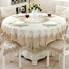 Tovaglia classica da tavolo decor jacquard pizzo elegante tovaglia, dimensioni: 180 cm rotonda (marrone chiaro)